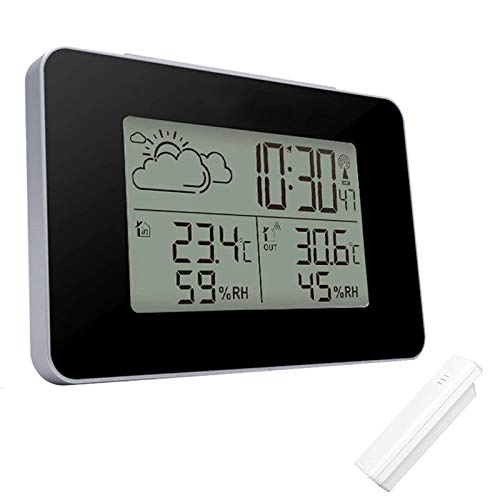Digitale Wetterstation Funk Wecker mit Außensensor, DCF-Funkuhr Innen/Außen Thermometer Hygrometeruhr LCD-Display Desktop-Tischuhren
