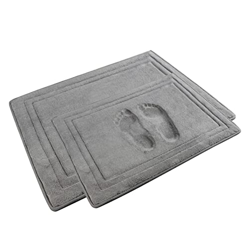 PAGGED Grey Bathroom Rug Set of 2 Memory Foam Bath Mat Set Non Slip Washable Floor Mats Soft Absorbent Plush Microfiber Shower Tub Bathmat Gray by PAGGED - Used condition - US$18.80