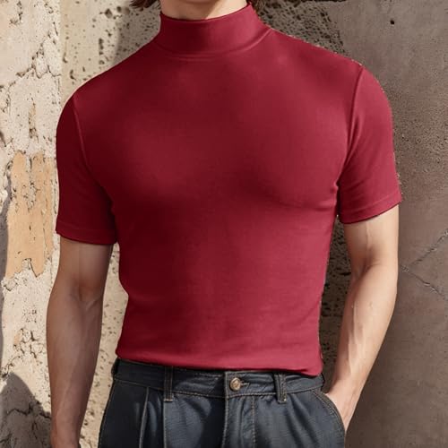 Men Fashion Short Sleeve Turtleneck T Shirt Slim Fit Pullover Top Thermal Shirts2