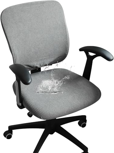 Image of FORCHEER Desk Chair Back and Seat Cover 2 Pieces Light Grey Jacquard Stretch Split Office Chair Covers Water Resistant Washable
