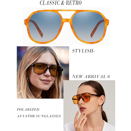 Image of Onrtry Retro Polarized Aviator Sunglasses for Women Men Classic 70s Vintage Trendy Square Sun Glasses Shades
