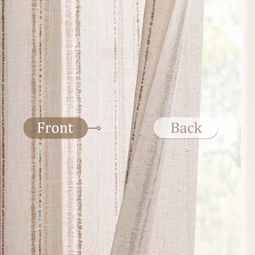 Image of MYSKY HOME Taupe Striped Patterned Curtains for Bedroom Living Room 96 Inches Long Tan Ticking Stripe Pinstripe Farmhouse Rustic Light Filtering Linen Blended Drapes, Grommet, 2 Panels, 52 inch Wide