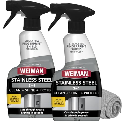 Comparison: Best Grill Cleaner For Stainless Steel 5 Weiman Stainless Steel Cleaner and Polish - 2 Pack - Removes Fingerprints, Residue, Water Marks and Grease from Appliances w/Buffing Towel