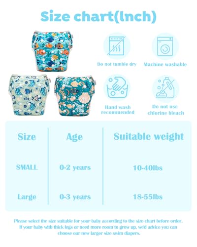 Image of ALVABABY Large Cloth Swim Diaper 3pcs Baby Toddler Infant Snap Reusable Adjustable Swimming Diaper Baby Boy and Girl 3ZSWY77