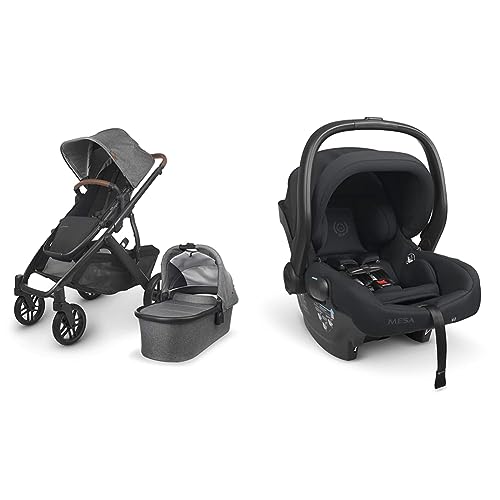 Vista V2 Stroller – Greyson (Charcoal Melange/Carbon/Saddle Leather) & Infant Car Seat- Jake (Charcoal) + Base for MESA/MESA V2