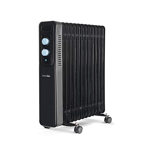 UNIVERSALBLUE Calefactor Eléctrico de Aceite Bajo Consumo | Radiador Aceite Negro 2500W | 13 Elementos Calefactores | 3 Potencias | Silencioso | Sistema de Seguridad | Termostato Ajustable
