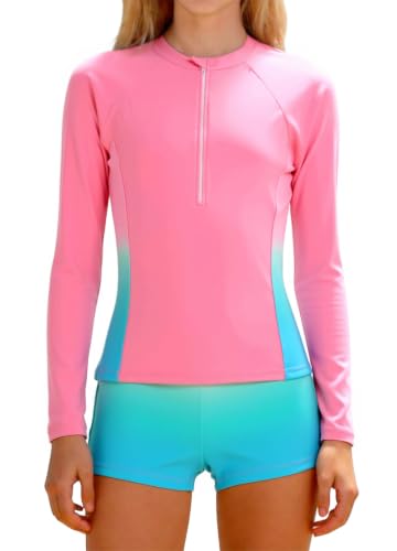 Image of TUONROAD Girls Rash Guard Swimsuit Long Sleeve Padded Bathing Suits 11-16Y