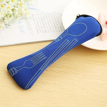 Miniatura 2 de Bolsa de vajilla portátil reutilizable azul para viajes al aire libre, camping, bolsa de almacenamiento, cubiertos, vajilla, estuche de transporte