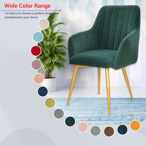 Image of Taboo Velvet Accent Chair with Armrests | Upholstered Luxury Lounge Dining Arm Chair | Soft Cushioned Seat with Backrest | Modern Velvet Chair with Gold Metal Legs for Living Room & Bedroom | Green