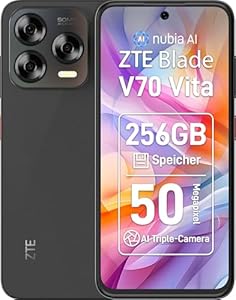 ZTE Blade V70 Vita Smartphone, 6,7" FHD+ Display (120Hz), 50MP Hauptkamera, 5000mAh Akku, 4GB RAM + 256GB Speicher, Handy ohne Vertrag, Android 14, Dual SIM, Grau