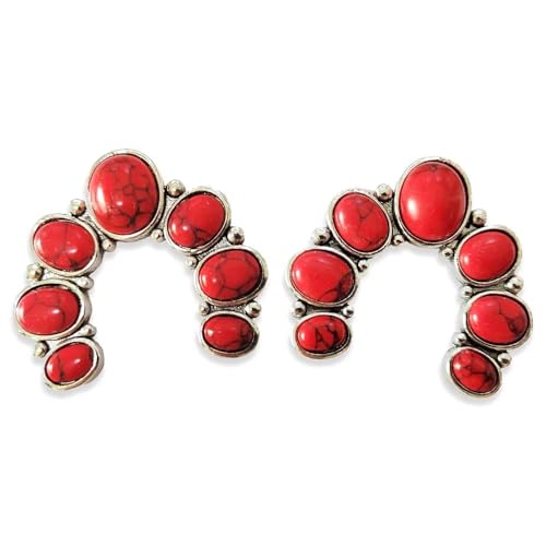 Bohemian Turquoise Dangle Metal Large Oval Earrings Statement Teardrop Earrings Western Earrings for Women