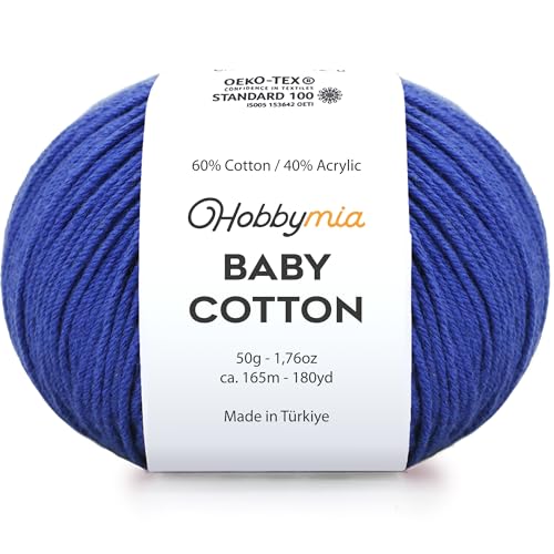Image of Baby Cotton Blend Yarn - Soft Sport Weight Yarn for Crochet & Amigurumi - 50g /180yds - 60% Cotton 40% Acrylic - Ideal for Baby & Knitting Proj.(Royal Blue, 1 Ball)