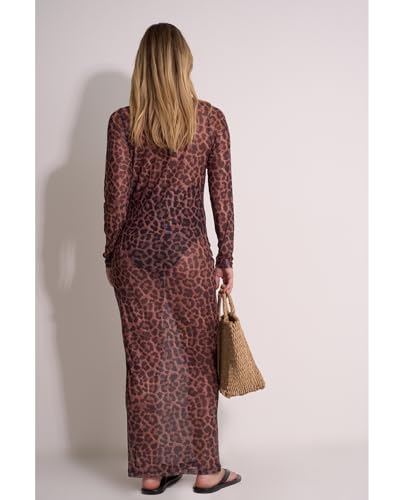 Gottex Beach Life Wild Mesh Long Sleeve Dress Cover-Up - Leopard mesh Fabric, High Neck, One Size Fits Most3