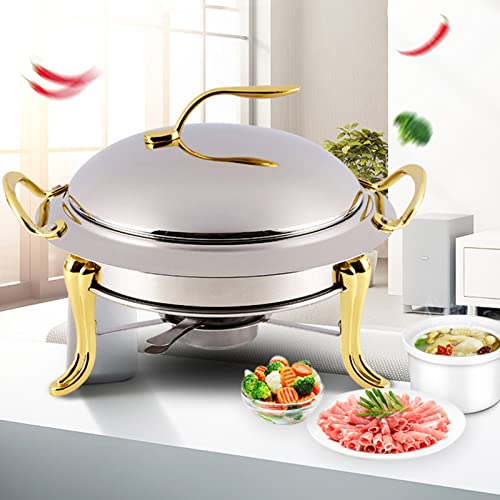 Rundes Chafing Dish Set aus Edelstahl – Buffet-Servierer in voller Größe mit Pfannen, Deckel und Brennstoffhaltern für Catering, Partys, Hochzeiten und Abendessen, Buffetwärmer – Bild 7