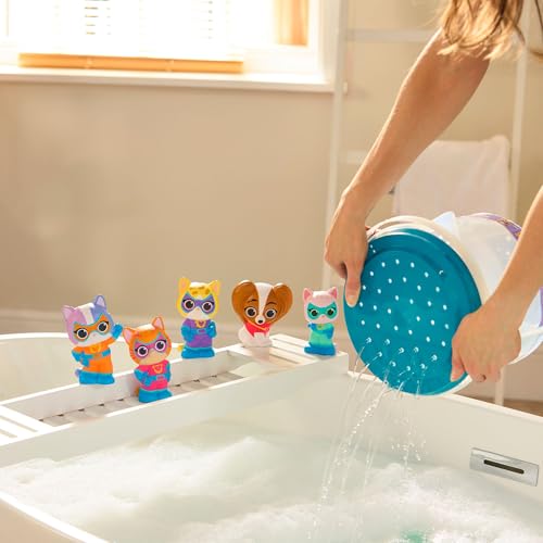 Image of Disney Store Official SuperKitties Bath Toys Set - Includes 5 Detailed Toys with a Straining Storage Bucket - Bath Time Fun & Water Play Set for Kids