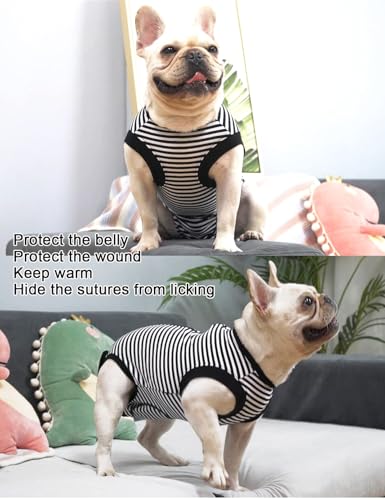 Image of Dogs Cats Recovery Suit After Surgery Professional Pet Recovery Shirts Dog Abdominal Wounds Bandages Black-White 3XL