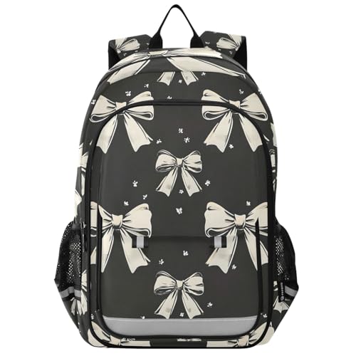 Black White Bow Laptop Backpack Purse for Women Men School Bag 17 Inch Bookbag Student Boys Girls Travel Casual Daypack