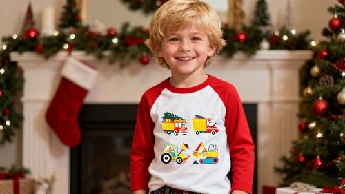 Image of Tkria Boys Girls Christmas Shirts for Kids Deer Monster Truck Excavator T-Shirt Long Sleeve Sweatshirt Toddler Tee Top 2-10T