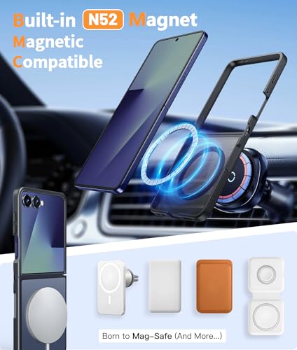 Image of FNTCASE for Samsung Galaxy Z-FLIP-7 Case: Magnetic Matte Phone Cases with Screen Protector Drop Proof Compatible with Magsafe Slim Rugged Shockproof Protective Translucent Cell Cover (C-Frosted Black)
