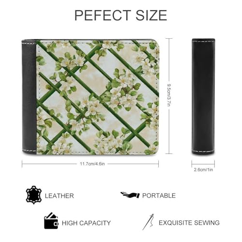 Trellis Lattice Pattern in Green Soft PU Leather Bifold Wallet, Coin Purse Credit Pass Case, Durable Card-Holder Slim Billfold for Men Woman Money Storage2