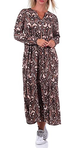 Sublevel Damen Viskose Maxi Kleid LSL-422 Langarm, mit Allover-Print...