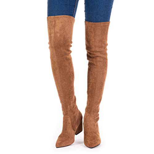 Mtzyoa Thigh High Block Heel Boot Women Pointed Toe Stretch Over The Knee Boots3