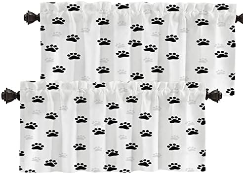 Batmerry Paw Cat Dog Kitchen Valances Half Window Curtain, Nature White Colorful Paw Prints Pattern Animal Cartoon Kitchen Valances for Bedroom Valance for Decor Reducing The Light