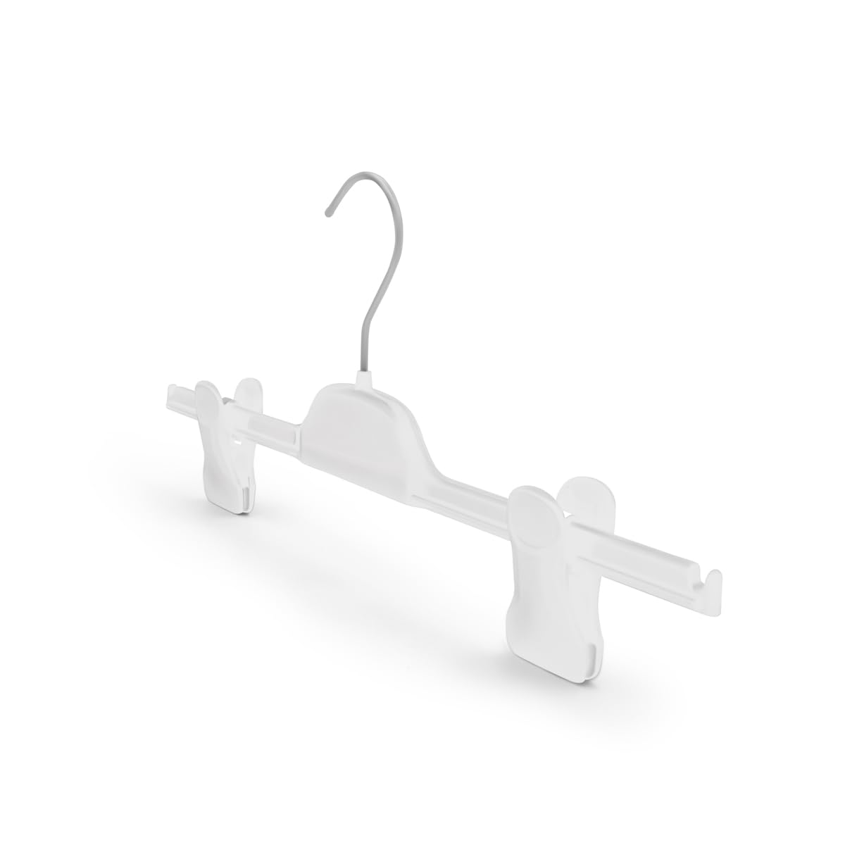 Kiroplast 15 Grucce per Pantaloni Pinza Stampelle Salvaspazio Appendini Plastica Pinze Clip Gonne Appendini Gonne Grucce 36cm (Bianco Lucido Gancio Argento)
