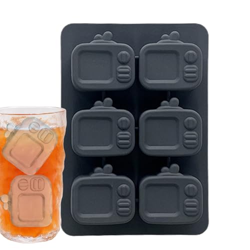 Molde para cubitos de hielo - Bandeja de hielo de silicona en forma de televisión | Accesorio de preparación de bebidas de 6 cavidades con tapa, fácil desmoldeo para jugos cócteles vino champán