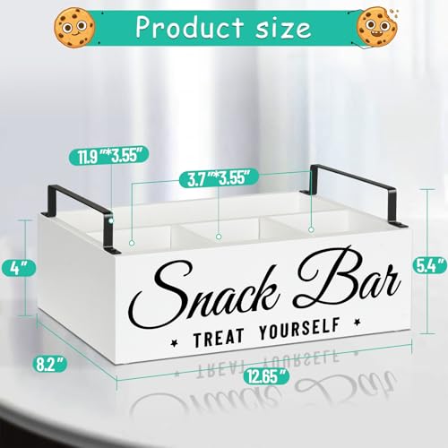 Snack Organizer for Countertop, Wood Pantry Storage Bins with Handles, Snack Bar Organizer for Pantry Shelf, Kitchen, 4 Compartment Food Container Snack Box, Pantry Organizer for Snacks, Chips(White)