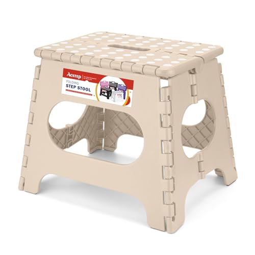 Image of ACSTEP Folding Step Stool 11 Inch, Sturdy Plastic Foldable Step Stool for Kids & Adults, Non Slip Lightweight Collapsible Foot Stools Holds 300 lbs, Ideal for Kitchen, Bathroom, Outdoor, Khaki