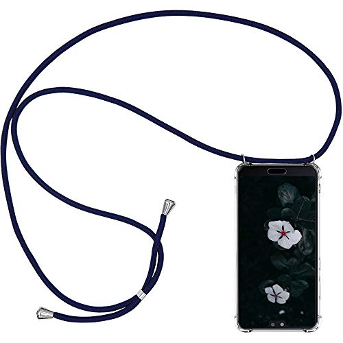 CLM-Tech Carcasa con Cuerda para Colgar Compatible con Huawei P20 - Funda Silicona Transparente con Cordon para Llevar en el Cuello, Azul Oscuro