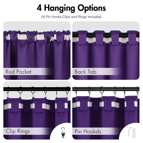 Image of ANRODUO Purple Back Tab Blackout Curtains 84 Inch Long 2 Panels | Rod Pocket,Thermal Insulated Room Darkening Light Blocking Curtains for Living Room Bedroom Privacy,W42xL84