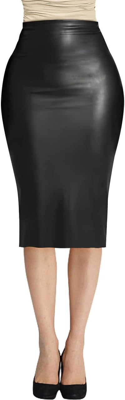 Women's Faux Leather Pencil Skirt, High Waist Midi Length with Double Zipper - Image 2