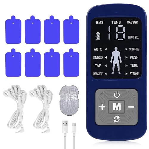 XPJBKC TENS EMS Gerät, Wiederaufladbare Reizstromgerät mit 8 Elektroden Pads, 2 Kanäle, 8 Modi & 19 Stärkestufen, Massage für Muskeltraining, Schmerzlinderung
