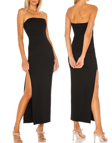 JLCNCUE Women's Tube Strapless Maxi Dress Side Slit Bodycon Dresses Sleeveless Off Shoulder Backless Cocktail Dress 295