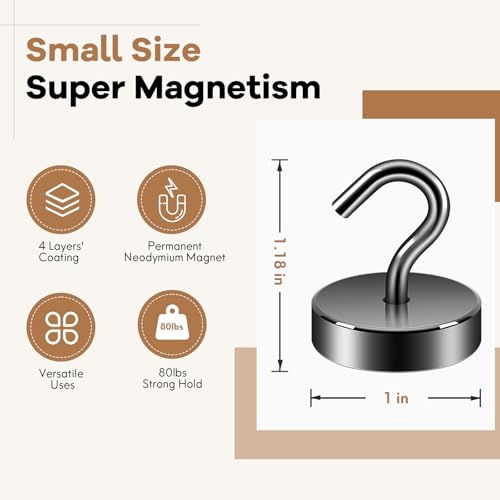 Image of Neosmuk Magnetic Hooks Steel Tube Design for Cruise,80lb+ Gunmetal,10 Pack | Cruise Ship Essentials,Heavy Duty Magnett Hooks for Cabins, Refrigerator, Grill, Hanging, and Travel Extra Strong Must-Haves