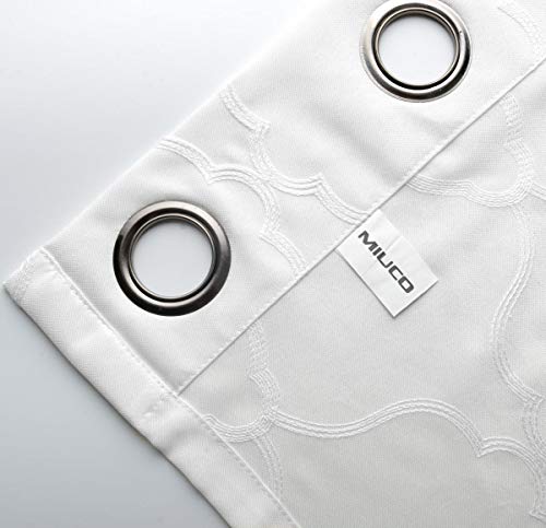 Miuco Moroccan Embroidered Semi Sheer Curtains Faux Linen Grommet Window Curtains For Bedroom Living Room 95 Inches Long 2 Panels, Pure White #TOP3