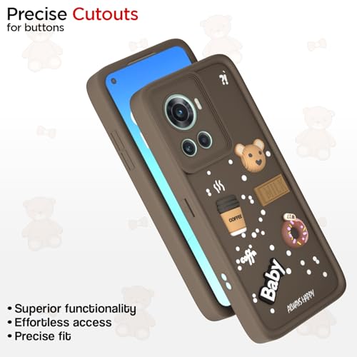 Image of Pikkme Back Cover for OnePlus 10R 5G | Cute Fun Cartoon 3D Bear Silicone Full Body Protection Bumper Cover (Brown)