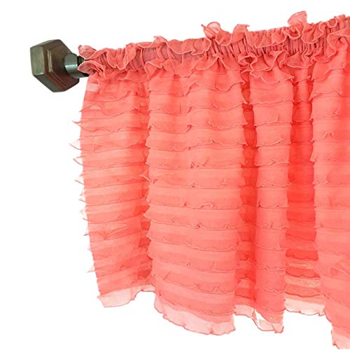 Light Pink Coral Ruffled Valance Sheer Short Window Curtains for Girl Nursery, Living Room, Kitchen