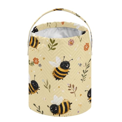 Image of Tatenale Crochet Bag Yarn Bag Knitting Project Bag with Pockets and Handle Portable Yarn Storage Organizer Tangle Free 8.3x11 InchLight Yellow Bees Flowers Dots24