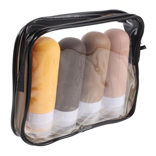 ノーブランド品 4個 シリコン製詰め替えトラベルボトル点 軽量コンパクト旅行用シャンプーローション容器 再利用可能収納バッグ付き