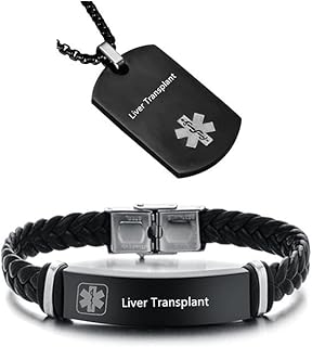 Medical Alert ID Necklaces and Bracelets Set for Men Women Stainless Steel Medic Identification Pendant Necklace & Leather Cuff Bracelet Allergy Awareness Jewelry,Customizable