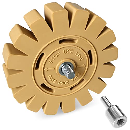 Image of Decal Eraser Wheel, 4 Inch Slotted Edge Rubber Wheel Sticker Remover with Drill Adaptor, Vinyl Decal Remover, Adhesive Pin Stripe Removal Tool for Cars, Boats, RVS (1PACK)