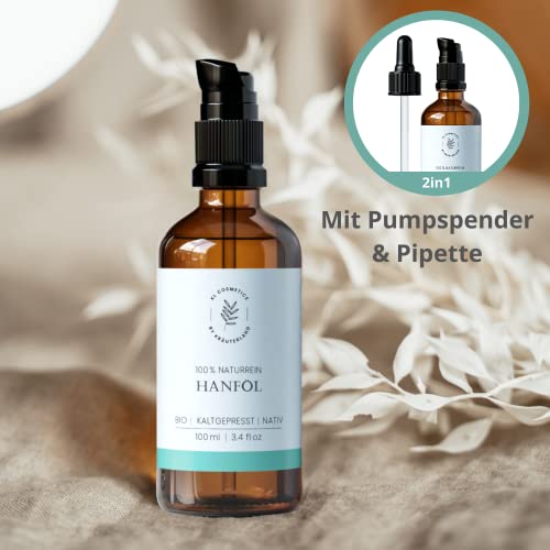 Kräuterland Bio Hanföl - Hautöl 100ml kaltgepresst - reines Bio Hanfsamenöl zur Pflege von Haut und Haaren in Premium Qualität