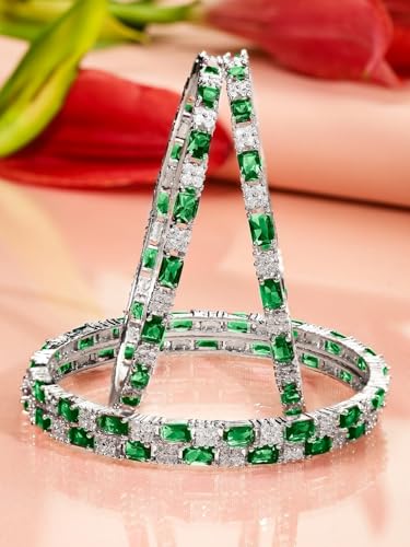 Image of Rubans Bangles Set of 4 American Diamond Zirconia Stylish Trendy Jewellery Gift for Women & Girls