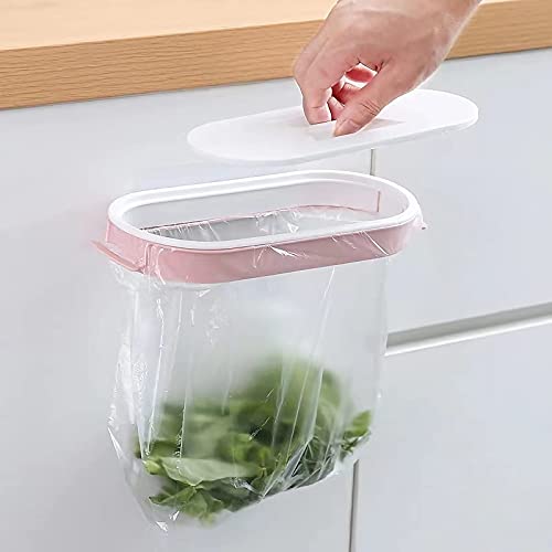 Soohu hangable kitchen garbage Bags Storage Rack, household non - perforating non - trace paste garbage bag holder (with cover) kitchen cabinet garbage tools. (Pinkï¼‰