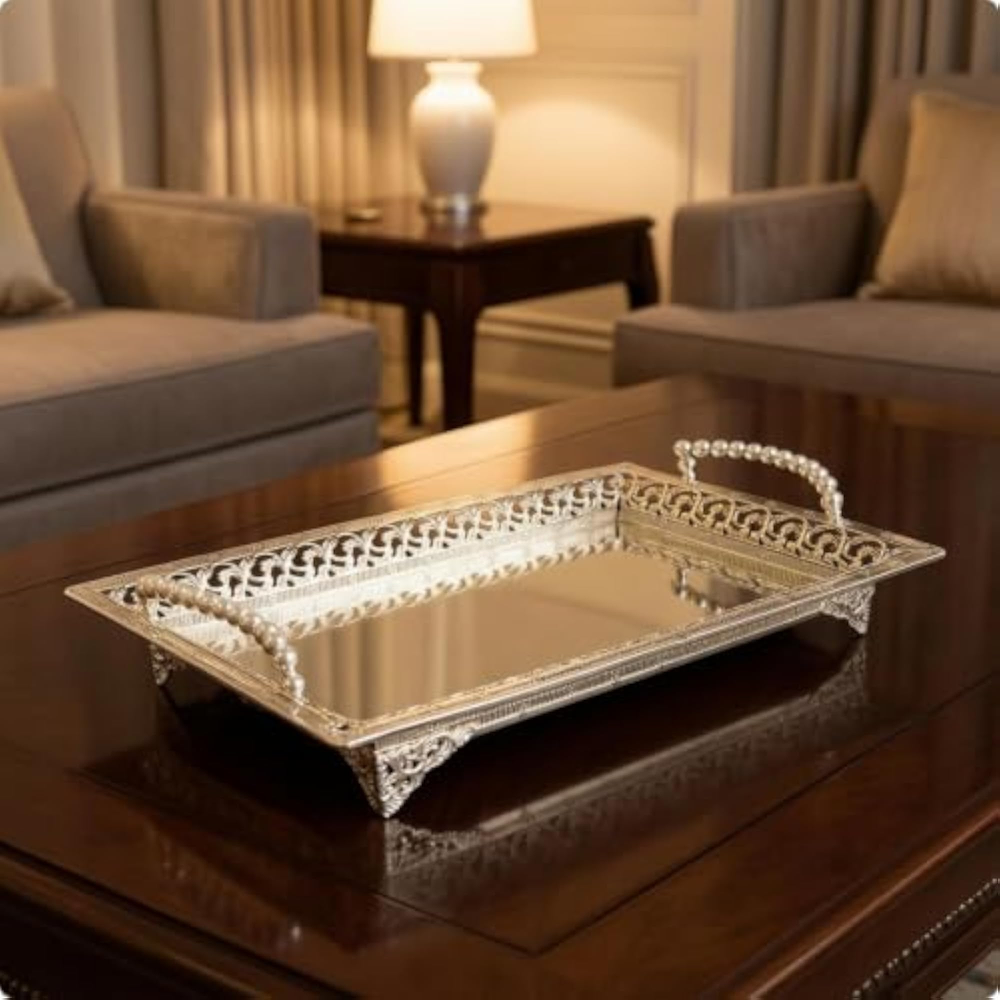 Ornate Mirrored Tray with Handles