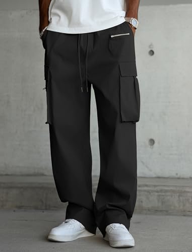 ZAFUL Men's Casual Cargo Pants Drawstring Elastic Waist Pants Loose Fit Joggers with Multi Pockets for Streetwear2