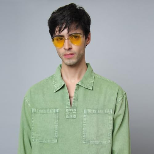 Image of Men's Denim Oversized Tshirt | Full Sleeve | Spread Collar | Casual Wear